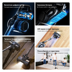 Aspirator vertical Jimmy H11 Pro, 600 W, 260 AW, 0,6 l, Senzor de praf, Pliabil, Autonomie 90 minute, Afisaj LED, Negru/Gri