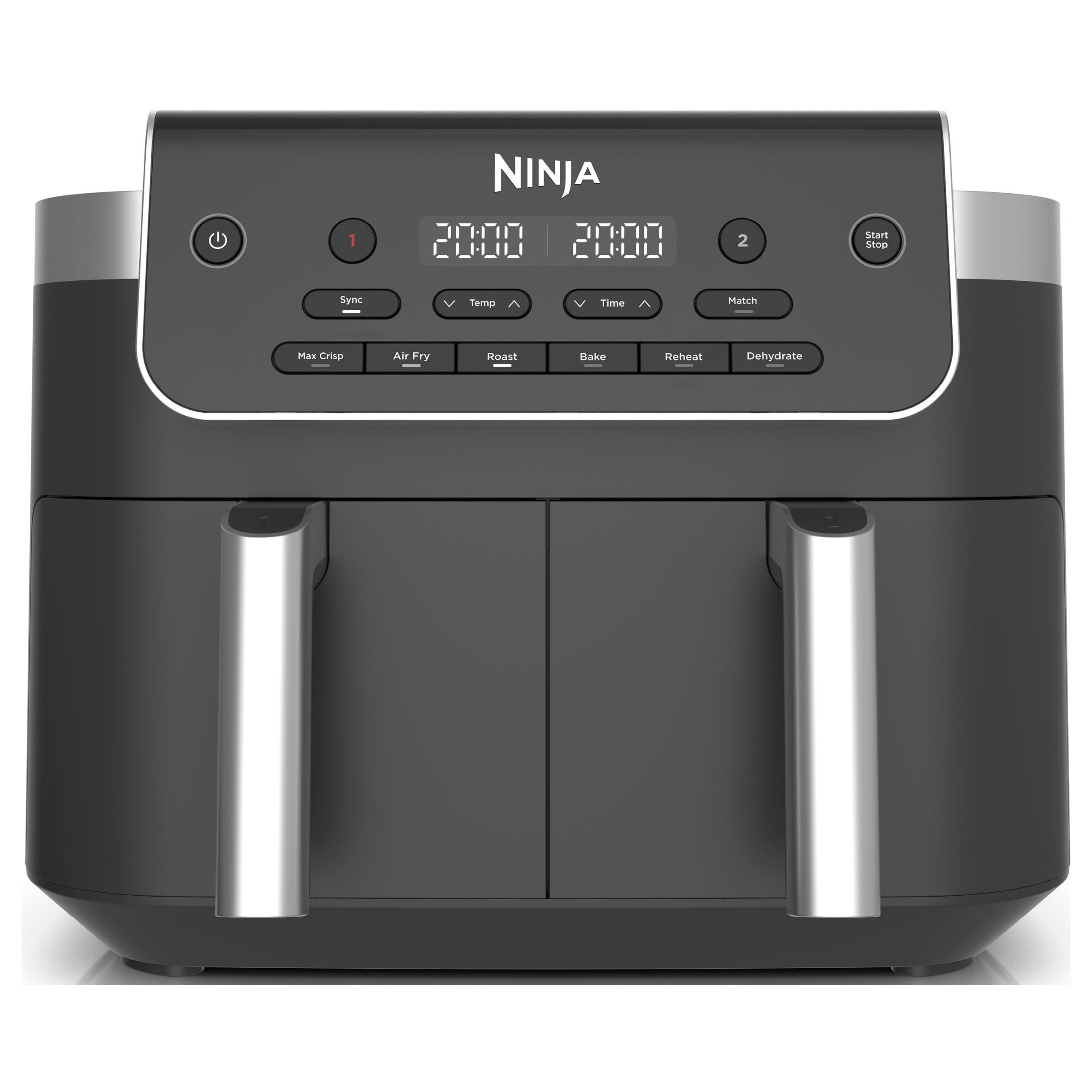 Двоен фритюрник с горещ въздух Ninja Foodi Dual Zone DZ801EU, 2470W, Независими зони за готвене, 7.6 л, 6 програми, 40-240C, Max Crisp, Sync, Сив/Инокс
