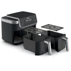 Ninja Foodi Dual Zone DZ801EU Dual-Zone Air Fryer, 2470W, Independent Cooking Zones, 7.6 L, 6 Programs, 40–240°C, Max Crisp, Sync, Gray/Stainless Steel