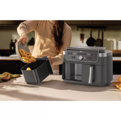 Ninja Foodi Dual Zone DZ901EU Dual-Zone Hot Air Fryer, 2470W, Independent Cooking Zones, 9.5 L, 6 Programs, 40–240°C, Max Crisp, Sync, Gray/Stainless Steel