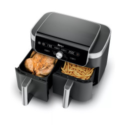 Ninja Foodi Dual Zone DZ901EU Dual-Zone Hot Air Fryer, 2470W, Independent Cooking Zones, 9.5 L, 6 Programs, 40–240°C, Max Crisp, Sync, Gray/Stainless Steel