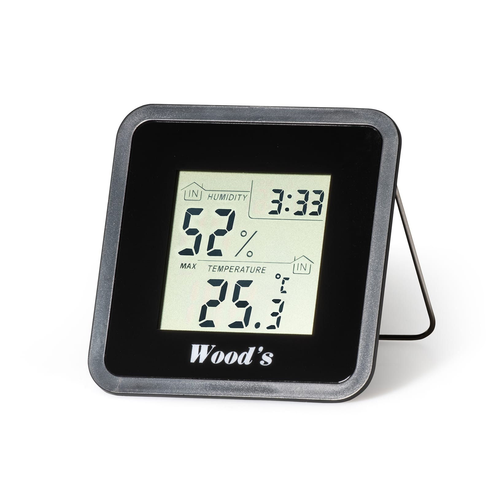 Higrometru Woods WHG1, Umiditate 20-95%, 0-50 °C, Functie calendar, Negru
