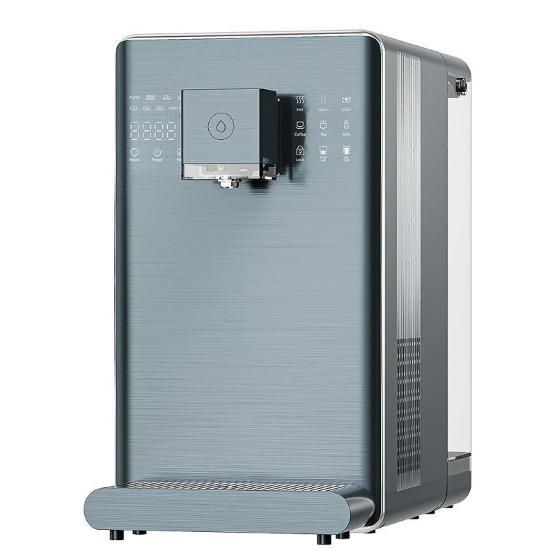 Dozator de apa la retea ELIXIR Pro Plus, 2200 W, Incalzire 18 l/h, 42-90°C, sterilizare UVC, Afisaj, Filtrare in mai multe etape, Compresor, Gri-albastru/Grafit