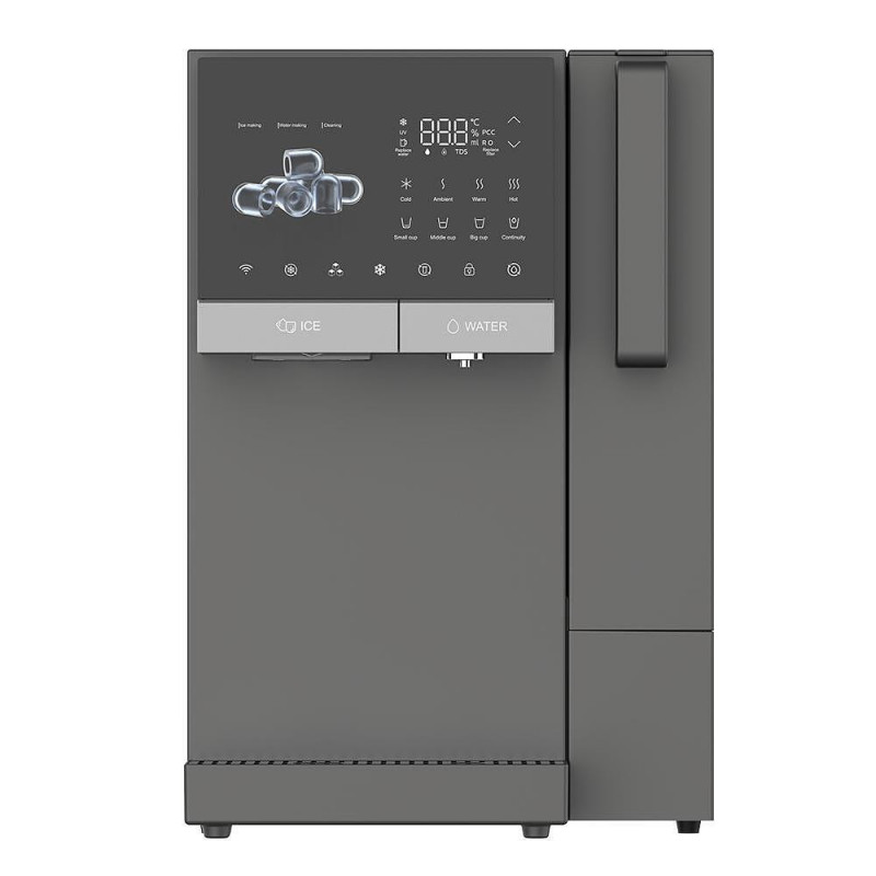 ELIXIR Ice Water Dispenser with Ice Maker, 2100W, Hot Water Output 18 L/h, Cold Water Output 2.5 L/h, 4–90°C, 3-Stage Filtration, Touchscreen, UVC, Compressor-Based, Dark Gray