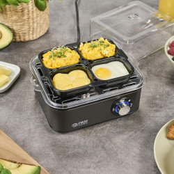 First Austria FA-5115-3-GR Egg Boiler, 500W, Holds 8 Eggs, 3-Setting Timer, Audible Alarm, Dark Gray