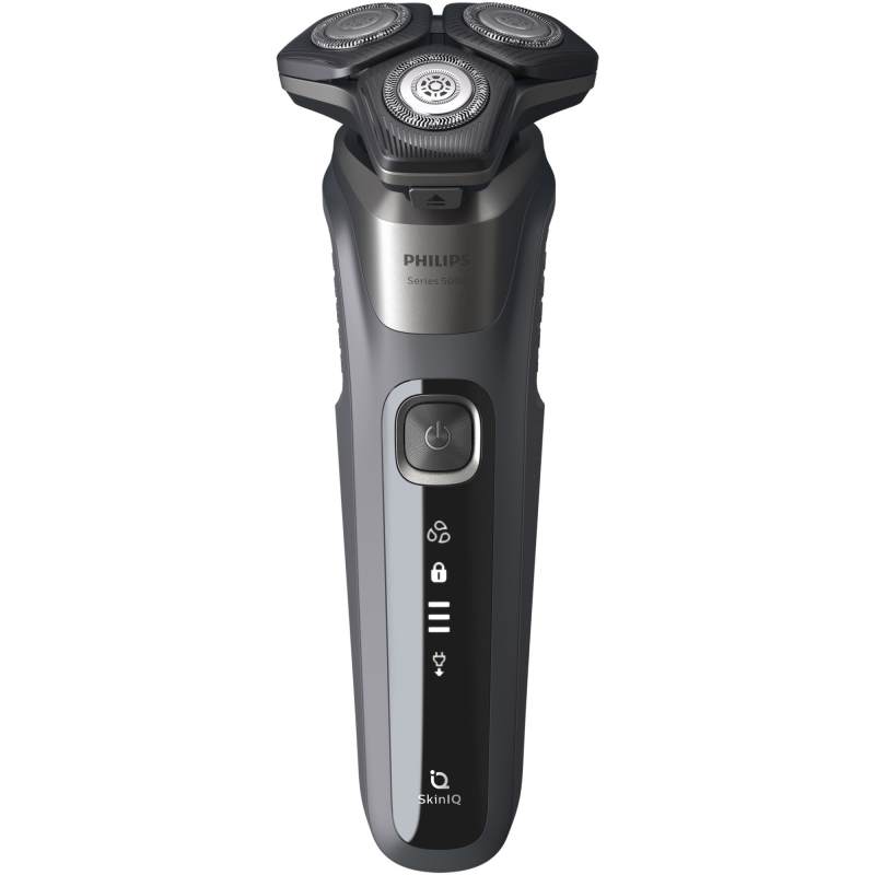 Електрическа самобръсначка Philips Shaver Series 5000 S5887/10, 9W, 60 мин, Мокро/сухо, Вграден тример, SkinIQ, PowerAdapt, 360° глави, Самонаточващи ножове, Карбоново сив