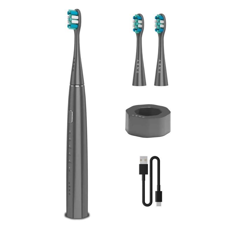 Електрическа звукова четка за зъби AENO ADB0010G, 5W, DuPont™, Таймер, 5 режима, 90 дни с едно зареждане, Сив