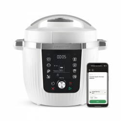 Instant Pot Pro Max 112-0001-01-EU multicooker, 1200 W, 5,7 l, 105 kPa, 10 program, Nutriboost, WiFi, LCD-kijelző, rozsdamentes acél, fehér/matt
