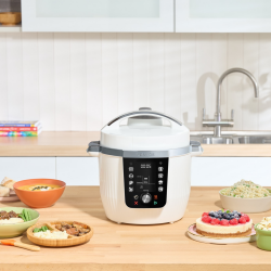 Πολυμάγειρας Instant Pot Pro Max, 1200W, 5,7 L, 105 kP, 10 προγράμματα, Nutriboost, WiFi, Οθόνη LCD, Ανοξείδωτο ατσάλι, Λευκό/ματ