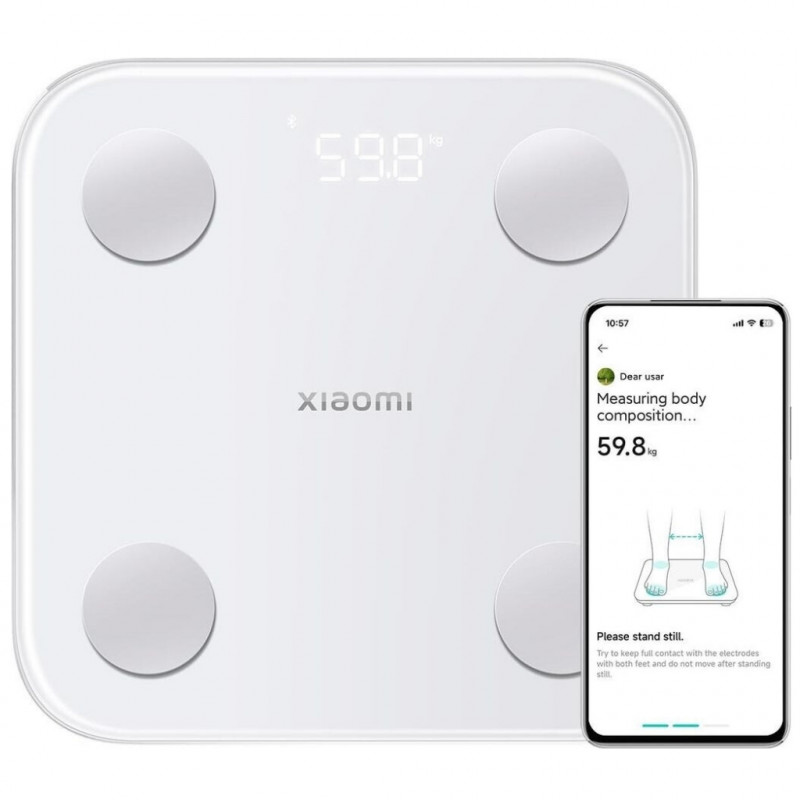 Cantar digital inteligent Xiaomi Body Composition Scale S400, Pana la 150 kg, Bluetooth,Masurare puls, Mod pentru bebelusi, Alb/Gri