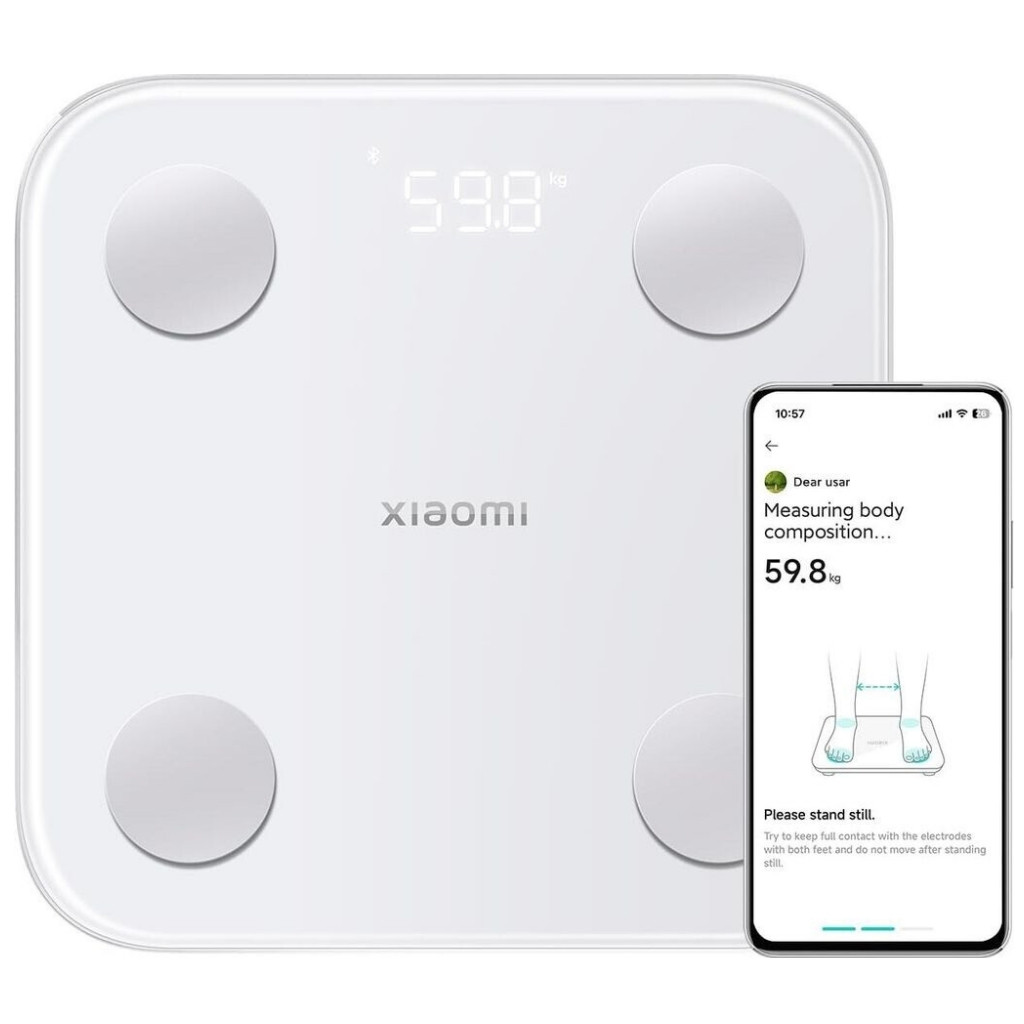 Cantar digital inteligent Xiaomi Body Composition Scale S400, Pana la 150 kg, Bluetooth,Masurare puls, Mod pentru bebelusi, Alb/Gri