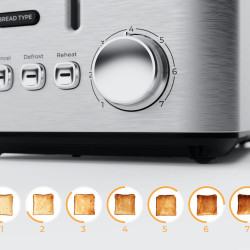 AENO ATS0003 Toaster, 950W, 6 bread types, 7 browning levels, Reheat, Defrost, LED, Stainless Steel