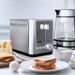 AENO ATS0003 Toaster, 950W, 6 bread types, 7 browning levels, Reheat, Defrost, LED, Stainless Steel