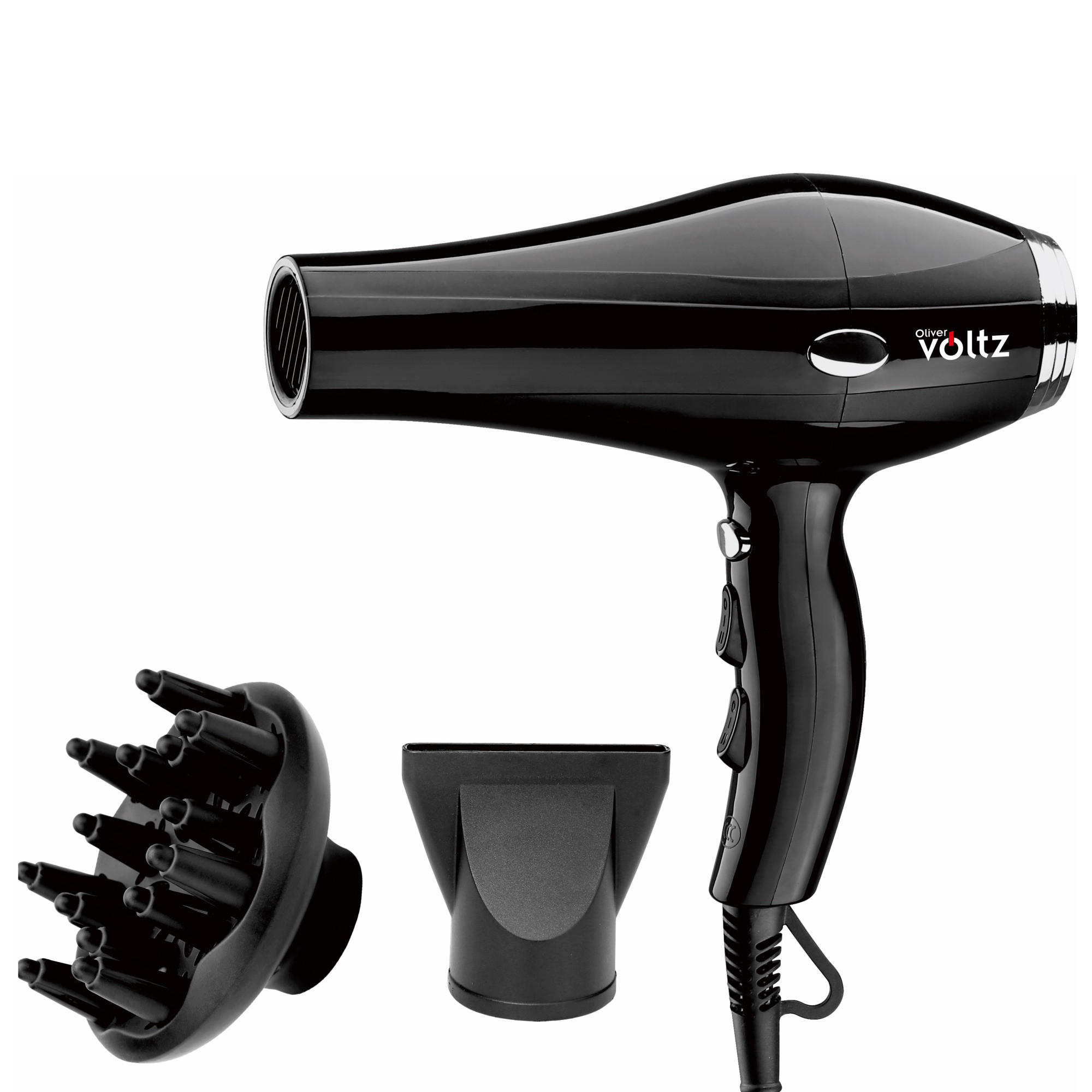 Uscator de par cu difuzor Oliver Voltz OV51100TD, 2000 W, 3 trepte de temperatura, 2 viteze, Negru