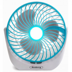 Rosberg R51760S Table Fan, 5W, 16 cm, 180-minute runtime, 3 speeds, Light, White/Blue