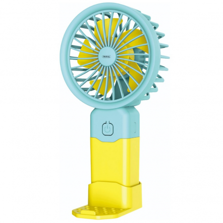 Mini ventilator USB Rosberg R51760T, 2 W, 8 cm, Autonomie 38 min, 3 viteze, Albastru/Galben