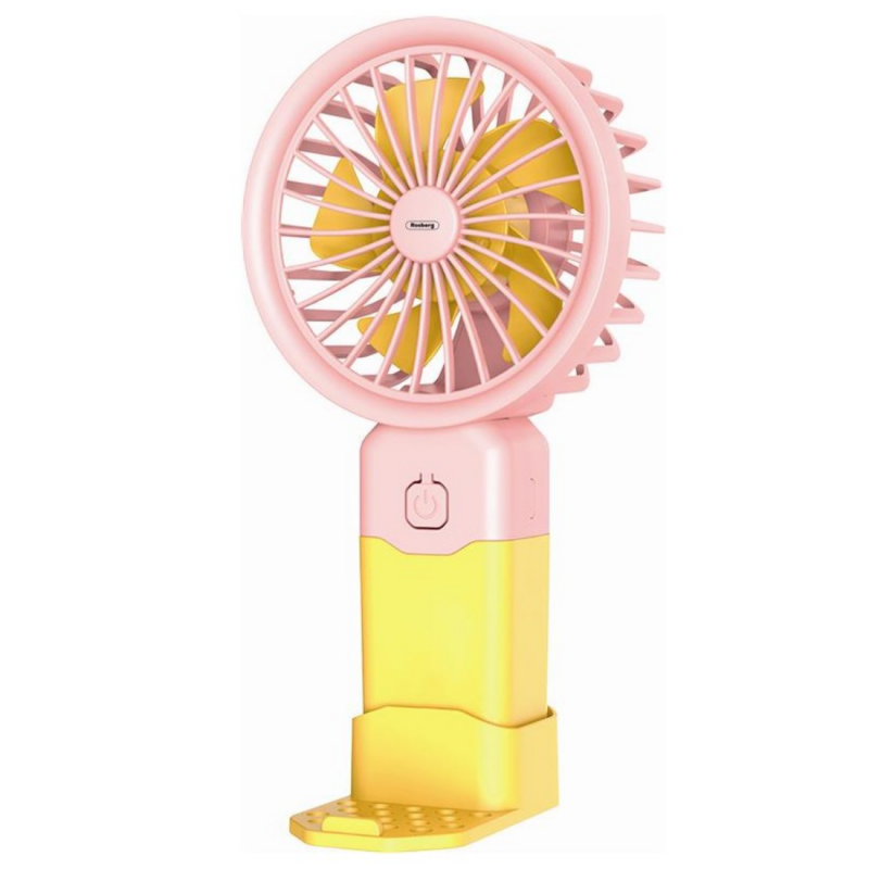 Rosberg R51760T Mini USB Fan, 2W, 8 cm, 38-minute runtime, 3 speeds, energy-saving, Pink/Yellow