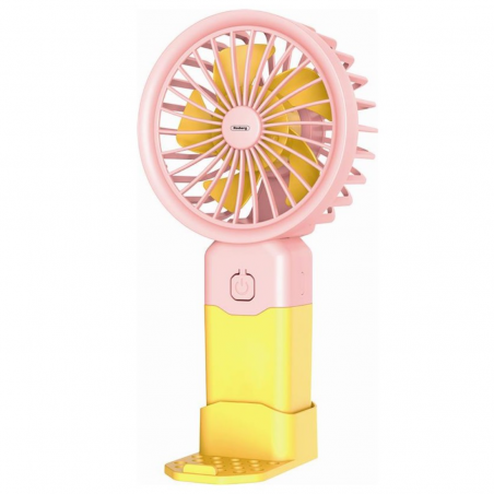 Rosberg R51760T Mini USB Fan, 2W, 8 cm, 38-minute runtime, 3 speeds, energy-saving, Pink/Yellow