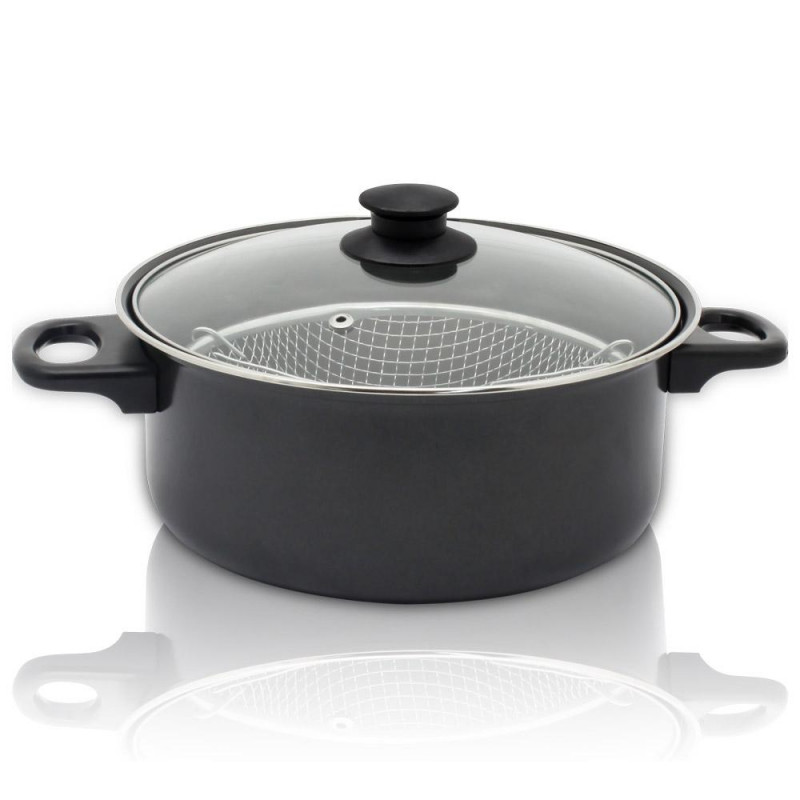 Cratita cu cos de prajit și capac ESPERANSA ES 1213 F, 1,8 l, 24 cm, Negru