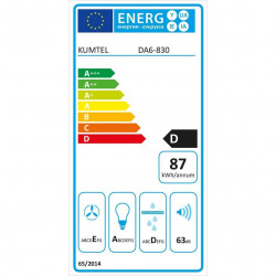 Απορροφητήρας Kumtel DA6-830-A0A, 650 m³/h, 60 cm, 3 ταχύτητες, Μηχανικός έλεγχος, Γυάλινο πάνελ, Φωτισμός LED, Λευκό