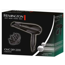 Πιστολάκι Μαλλιών Remington Power Dry Ionic D3198, 2200 W, 2 ταχύτητες, 3 θερμοκρασίες, ιονισμός, Μαύρο