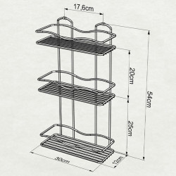 TEKNO-TEL BK 013 Rectangular Bathroom Shelving Unit, 3 tiers, 30 x 12 x 54 cm, Silver