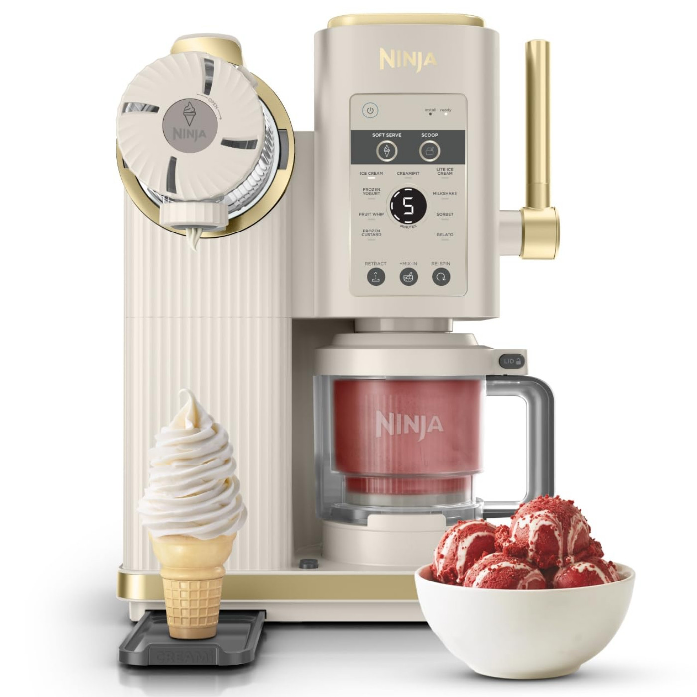 Машина за сладолед 13-в-1 Ninja CREAMi Scoop & Swirl™ NC701EUSTGD, 800W, 13 програми, 3-степенен лост за фунийки, CreamiFit, Creamify, 2 купички 473 мл, Персонализация ...