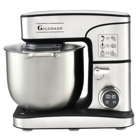Mixer planetar Goldmann GM-1115DP, 3500 W, 16 l, 6 viteze + functie puls, Timer, Vas din oțel inoxidabil, LED, Otel inoxidabil