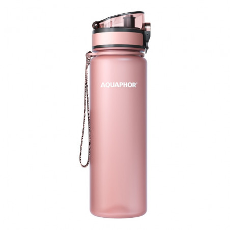 Aquaphor City 160041 Water Filter Bottle, 500 ml, Tritan, Activated Carbon, Aqualen, Locking Lid, Powder Pink