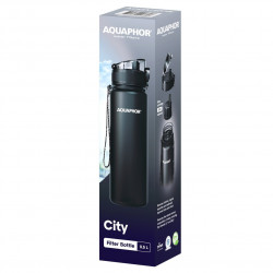Aquaphor City 160043 Water Filter Bottle, 500 ml, Tritan, Activated Carbon, Aqualen, Locking Lid, Black