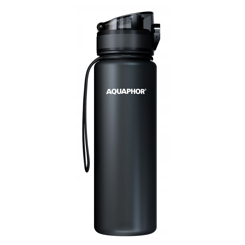 Aquaphor City 160043 Water Filter Bottle, 500 ml, Tritan, Activated Carbon, Aqualen, Locking Lid, Black