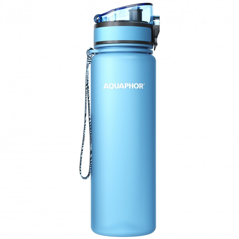 Φίλτρο νερού Aquaphor City 160046, 500 ml, Tritan, Ενεργός άνθρακας, Aqualen, Κάλυμμα με κλείδωμα, Μπλε παγετώνα