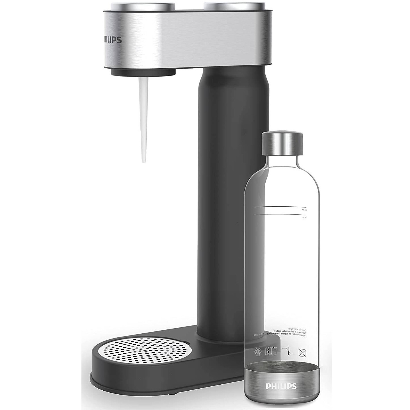 Aparat de carbonatare apa Philips GoZero ADD4902BK/10, 1 l, Reglare nivel de carbonatare, Supapa de siguranta, Carcasa din otel, Negru