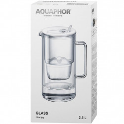 Кана за филтриране на вода Aquaphor Glass 120021, 2.5 л, Стъкло, Брояч, Филтър с магнезий, Бял
