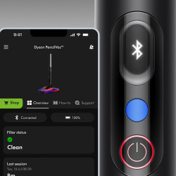 Aspirator vertical Dyson PencilVac Fluffycones 492689-01, 55 AW, 30 min, 80 ml, 140000 Hyperdymium™, design ultra-subțire, iluminare LED, negru