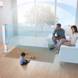 Ανεμιστήρας Dyson Cool™ AM07 300912-01, 56 W, 500 l/s, 10 ταχύτητες, Air Multiplier™, ταλάντωση 70°, χρονοδιακόπτης, λευκό/ασημί