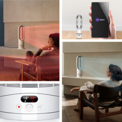 Dyson AM15 Hot+Cool 586340-01 2-in-1 fűtő- és hűtőberendezés, 35 m², 10 sebességfokozat, 70°-os lengés, LCD-kijelző, felborulás elleni védelem, Air Multiplier™, fehér/ezüst