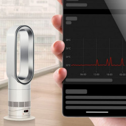 Συσκευή θέρμανσης και ψύξης 2 σε 1 Dyson AM15 Hot+Cool 586340-01, 35 τ.μ., 10 ταχύτητες, ταλάντωση 70°, οθόνη LCD, προστασία από ανατροπή, Air Multiplier™, Λευκό/ασημί