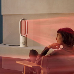 Dyson AM15 Hot+Cool 586340-01 2-in-1 fűtő- és hűtőberendezés, 35 m², 10 sebességfokozat, 70°-os lengés, LCD-kijelző, felborulás elleni védelem, Air Multiplier™, fehér/ezüst