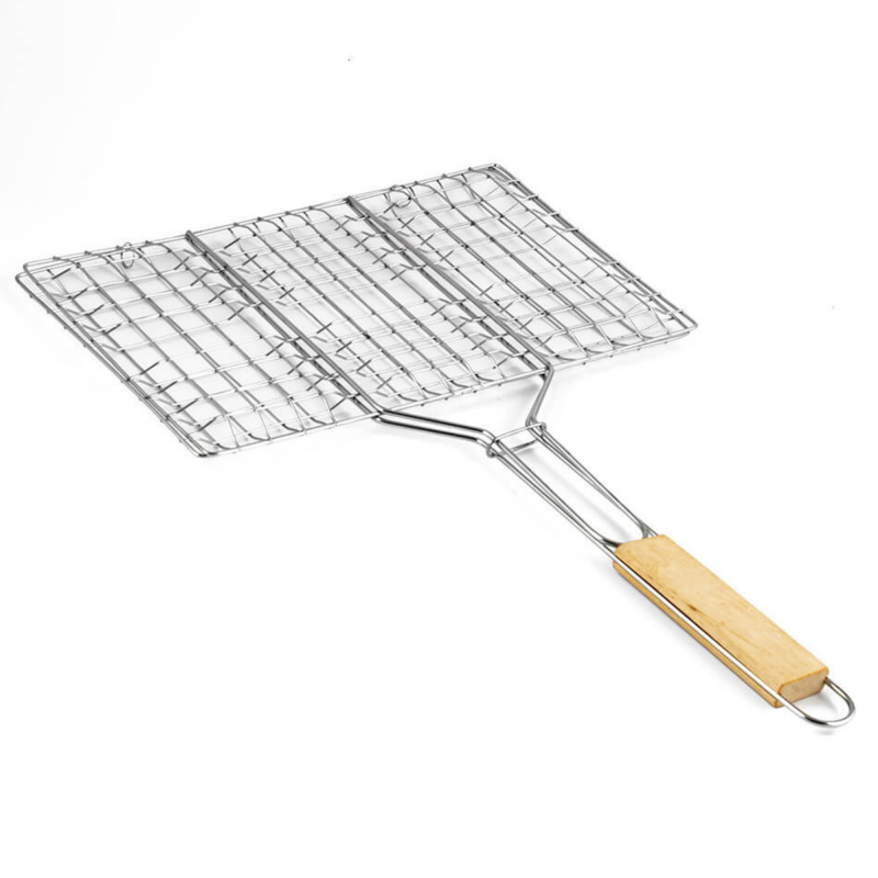 Muhler 1001837 Burger Grill, 32 x 19 x 48 cm, Stainless Steel, Wooden Handle, Silver