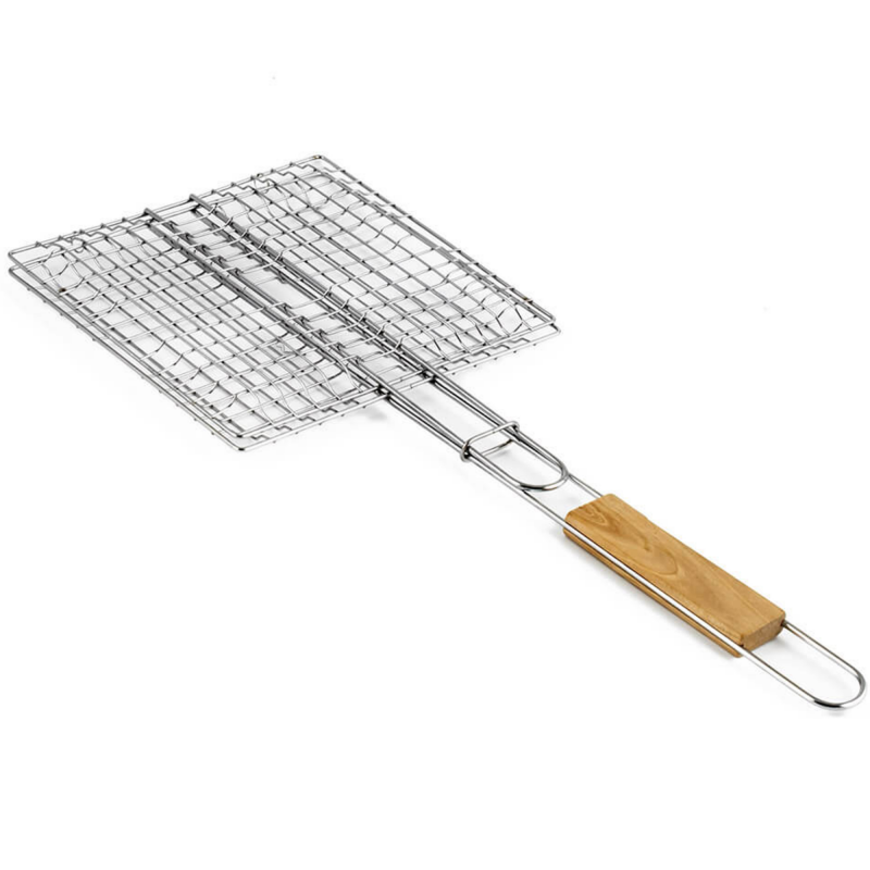 Σχάρα για μπέργκερ Muhler 1001836, 22x20x52 εκ., Ανοξείδωτο ατσάλι, Ξύλινη λαβή, Ασημί