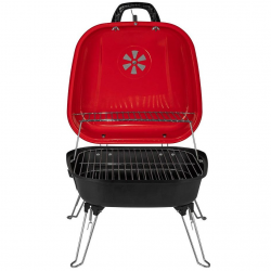 Gratar pe carbuni Muhler 1003819, 41 x 41 x 40 cm, Grill zincat, Capac, Rosu