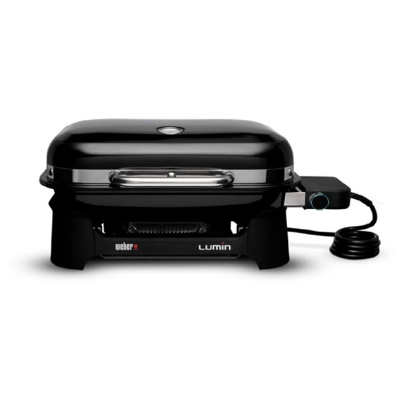 Weber Lumin Compact WB91010979DL Electric Grill, 2200W, 315°C Max, Porcelain-Enameled Cast Iron Grates, Black