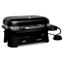 Weber Lumin Compact WB91010979DL Electric Grill, 2200W, 315°C Max, Porcelain-Enameled Cast Iron Grates, Black