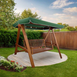 Muhler Meranti Garden Swing, 168 x 168 x 123 cm, Up to 180 kg, Shorea Wood, Canopy, Green/Brown