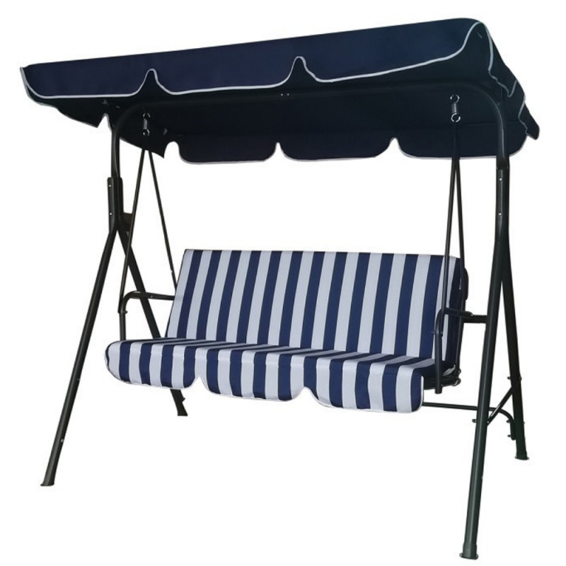 Muhler C1006 Garden Swing, 155 x 110 x 172 cm, Up to 250 kg, Three-seater, Steel Tubes, White/Blue