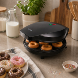 Oliver Voltz OV51442GC Donut Maker, 1200W, Makes 7 Donuts, Non-stick Plates, Indicator Light, Black