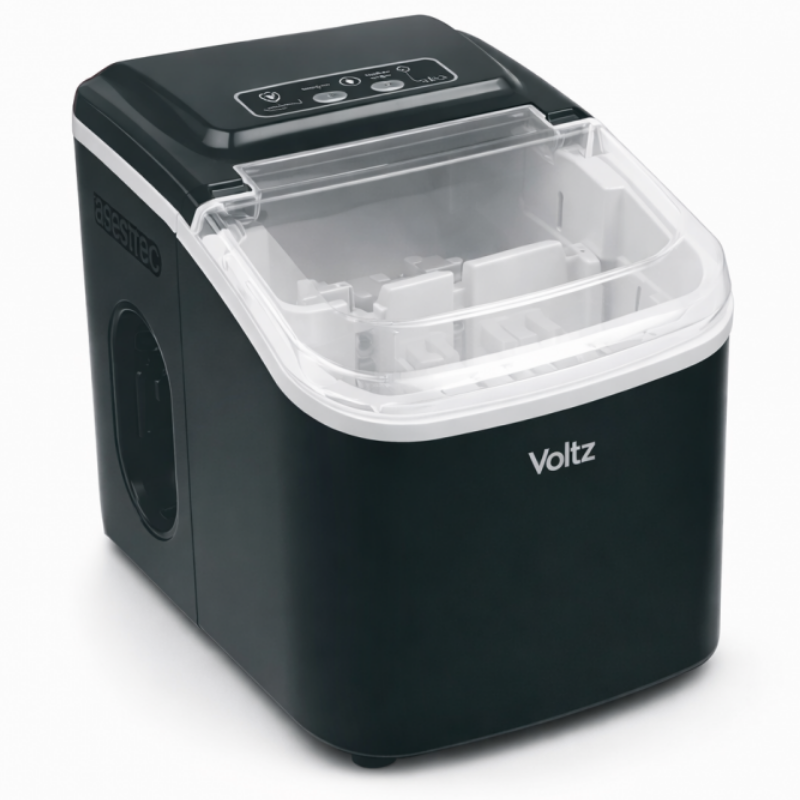 Masina de facut gheata Oliver Voltz OV51447E, 120 W, 0,8 l, 12 kg/24 ore, R600a, Autocuratare, Comanda tactila, Negru