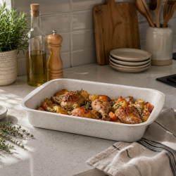 Oliver Voltz Nice OV51222E35S Baking Pan, 35x24x5.5 cm, Marble Finish, PFOA-Free, Cream Melange