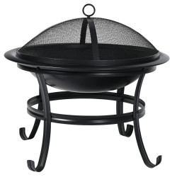 Kinghoff KH 2030 Garden Fire Pit, Steel, Spark Guard, Suitable for Cooking, Black